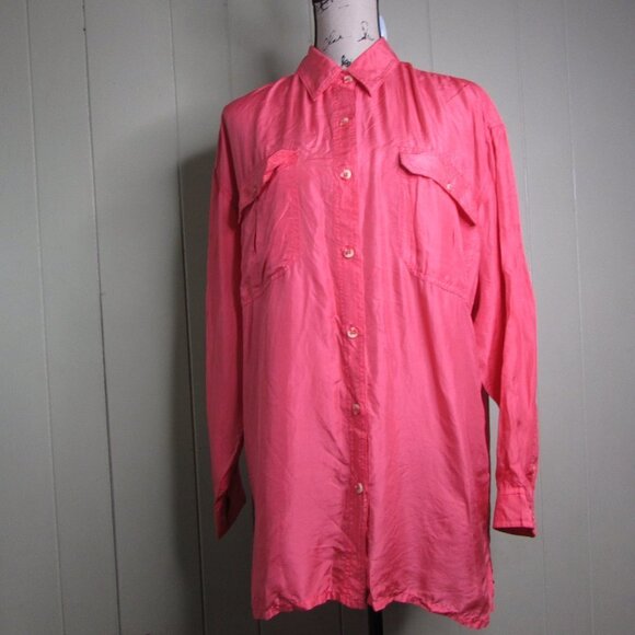 Kate Howard Tops - Kate Howard Blouse Shirt M Button Up Coral Silk